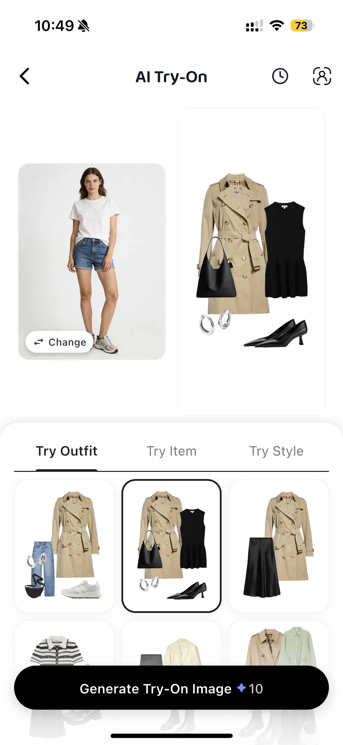 Outfity AI try-on screen