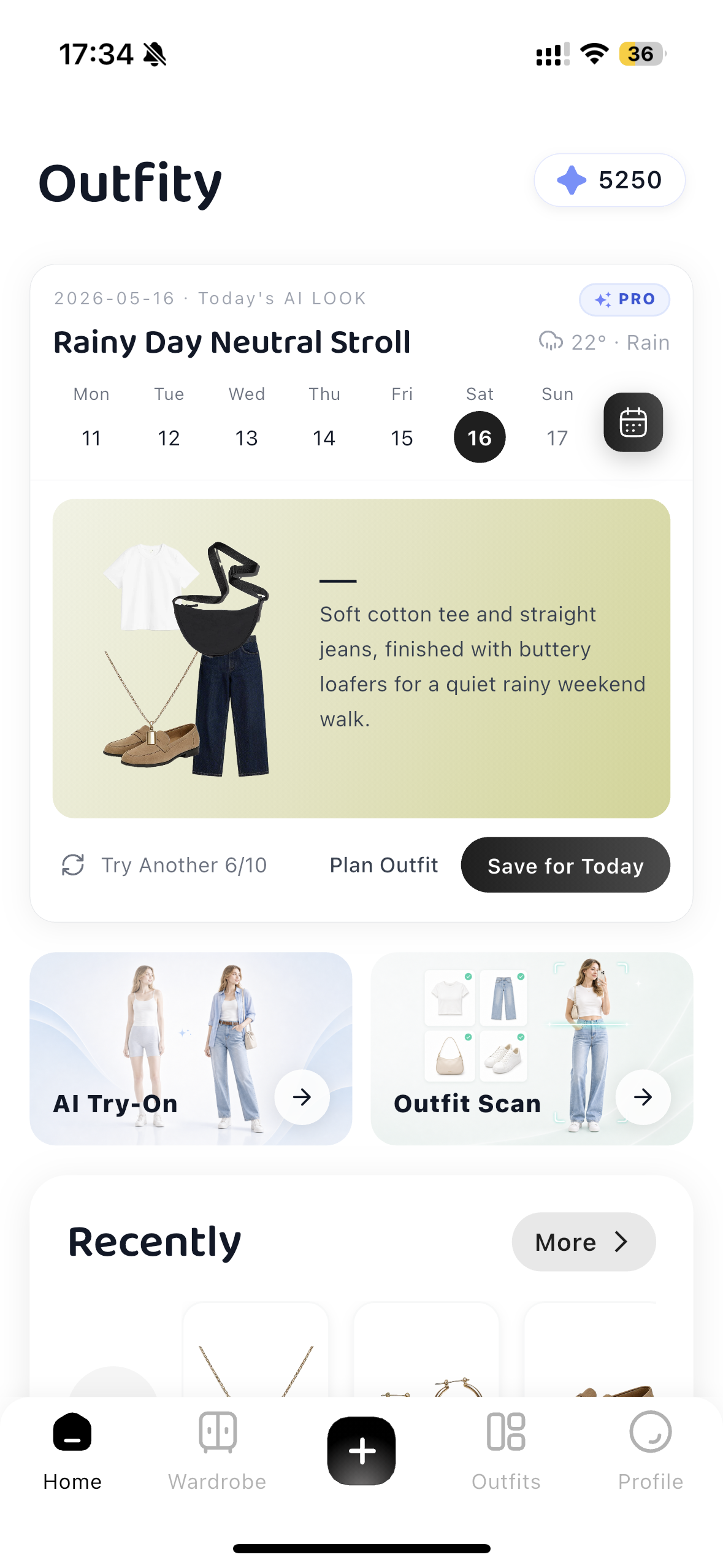 Outfity Daily AI LOOK home screen