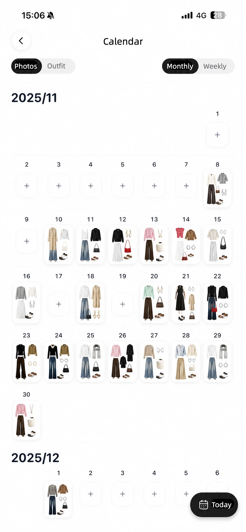 Outfity OOTD calendar screen